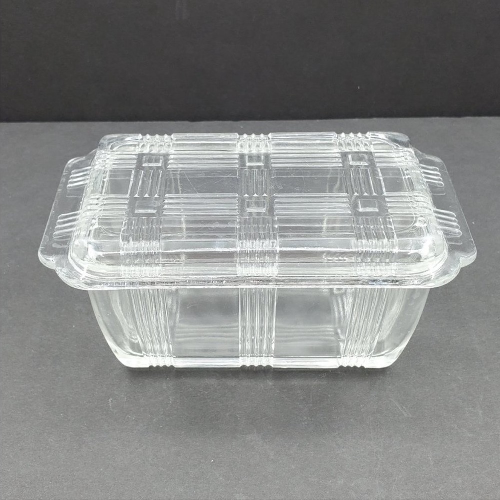 Hazel Atlas Crisscross Ribbed Clear Glass Butter Dish Refrigerator Dish